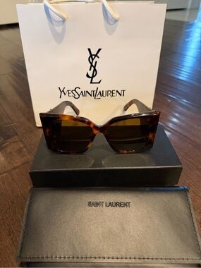 Saint Laurent Women’s Tortoiseshell Square Sunglasses - Dark Brown Lenses